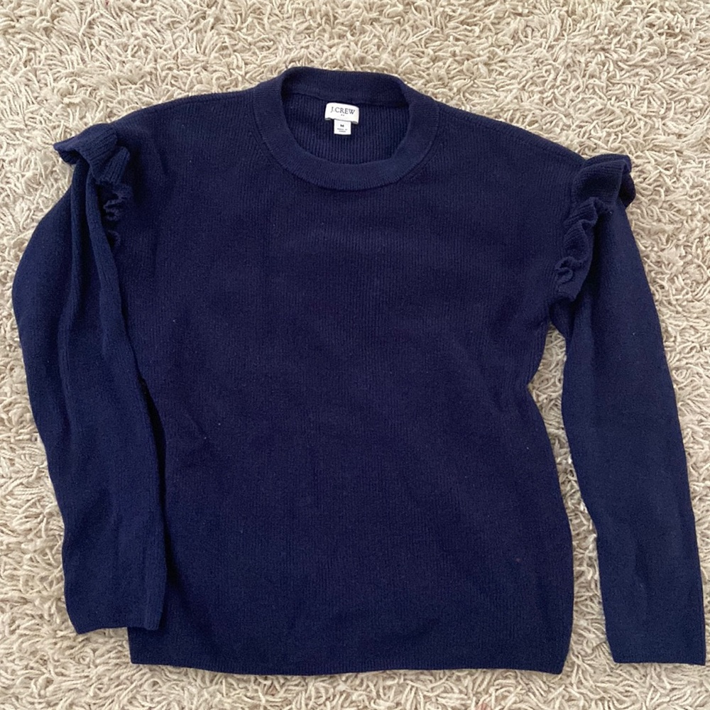 J crew dark blue sweater with puff sleeves. EUC, size medium